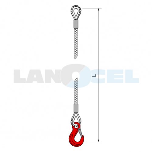 ocelové lano očnice-hák, typ 114L-FC - průměr: 6 mm, délka: 1 m, povrch: pozinkované