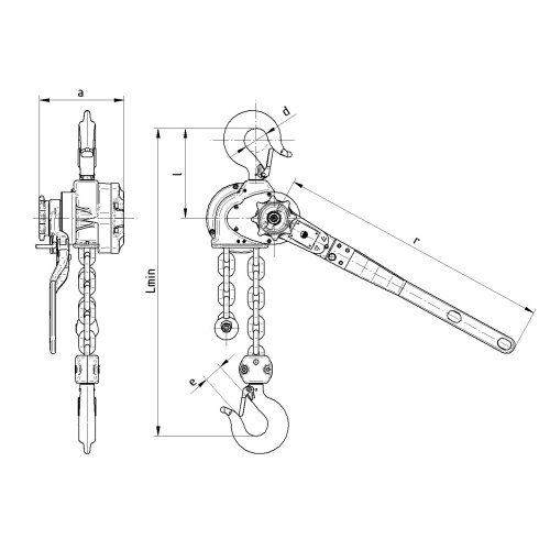 Řehtačkový zvedák RZC rozměry