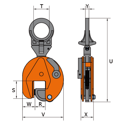 Kloubová vertikální svěrka VUW Hardox rozměry