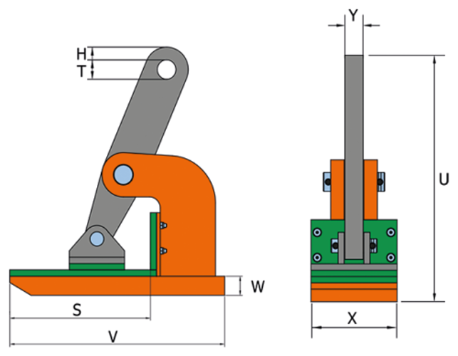 Horizontální svěrka NMHW rozměry