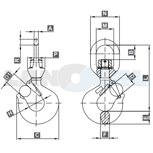 Hák otočný se zesíleným ložiskem WHSB-HD třída 8 rozměry