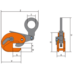 Nosníková vertikální svěrka OBKW rozměry