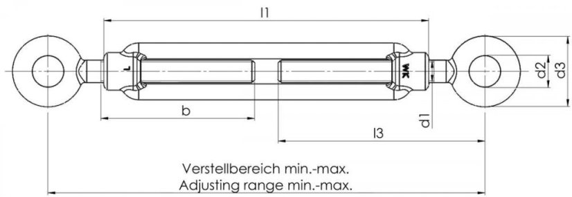 Nerezový napínák OKO-OKO DIN 1480 - AISI 316 rozměry