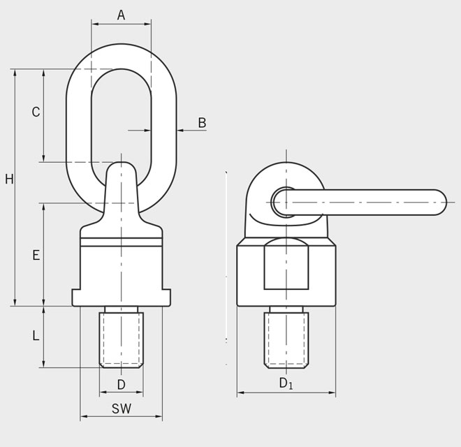 Otočný vázací bod AWR třída 8 rozměry