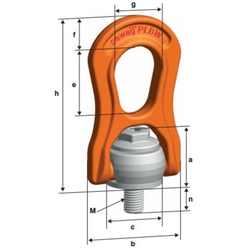 Otočný vázací bod PLBW beta rozměry oka a šroubu