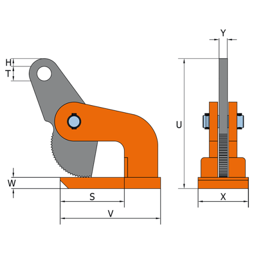 Horizontální svěrka DHW rozměry
