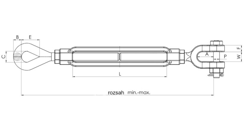 Napínák OKO-VIDLICE s dlouhým závitem FF-T-791, žárově pozinkovaný - závit: 3/8 x 6"