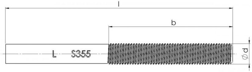 Závitová tyč k navaření DIN 34828 - S355JR s levým závitem, surový povrch rozměry
