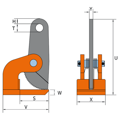 Horizontální svěrka HXW rozměry