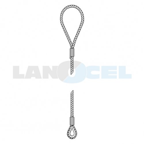 ocelové lano oko-očnice s nalisovanými objímkami, typ 101L-FC - průměr: 6 mm, délka: 1 m, povrch: pozinkované