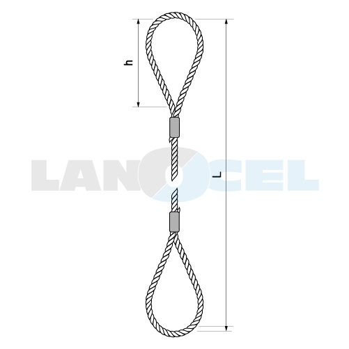 lanový vazák oko-oko s nalisovanými objímkami, typ 100L-FC rozměry úvazu