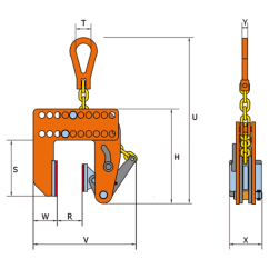 Vertikální svěrka VNMAW rozměry