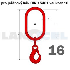 Redukční závěs s hákem pro jeřábový hák vel.16 dle DIN 15401