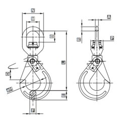 Hák otočný samosvěrný kluzný WLH třída 8 rozměry