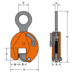Vertikální svěrka VCW, VCEW Hardox rozměry